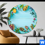 Aluminiumbild Gebürstet Kraeuter Auf Blauem Holztisch Rund Produktvorschau mit dem Bild Kräuter auf blauem Holztisch im Format Rund.
