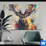 Aluminiumbild Gebürstet Kreativer Hirsch Mit Farbspritzern Querformat Produktvorschau mit dem Bild Kreativer Hirsch mit Farbspritzern im Format Querformat.