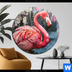 Aluminiumbild Gebürstet Kunstvoller Flamingo Rund Produktvorschau mit dem Bild Kunstvoller Flamingo im Format Rund.
