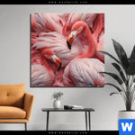 Aluminiumbild Gebürstet Kuschelnde Flamingos Quadrat Produktvorschau mit dem Bild Kuschelnde Flamingos im Format Quadrat.
