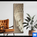 Aluminiumbild Gebürstet Laechelnder Buddha Schmal Produktvorschau mit dem Bild Lächelnder Buddha im Format Schmal.