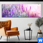 Aluminiumbild Gebürstet Lavendelbluetenfeld Panorama Produktvorschau mit dem Bild Lavendelblütenfeld im Format Panorama.