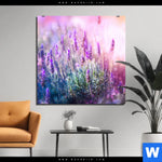 Aluminiumbild Gebürstet Lavendelbluetenfeld Quadrat Produktvorschau mit dem Bild Lavendelblütenfeld im Format Quadrat.