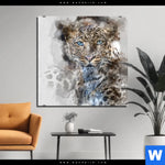 Aluminiumbild Gebürstet Leopard Aquarell Quadrat Produktvorschau mit dem Bild Leopard Aquarell im Format Quadrat.