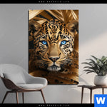 Aluminiumbild Gebürstet Leopard Im Goldenen Dschungel Hochformat Produktvorschau mit dem Bild Leopard im goldenen Dschungel im Format Hochformat.