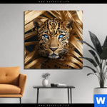 Aluminiumbild Gebürstet Leopard Im Goldenen Dschungel Quadrat Produktvorschau mit dem Bild Leopard im goldenen Dschungel im Format Quadrat.