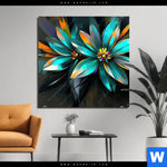 Aluminiumbild Gebürstet Leuchtende Fantasieblueten Quadrat Produktvorschau mit dem Bild Leuchtende Fantasieblüten im Format Quadrat.