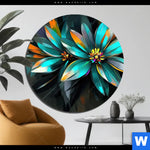 Aluminiumbild Gebürstet Leuchtende Fantasieblueten Rund Produktvorschau mit dem Bild Leuchtende Fantasieblüten im Format Rund.