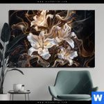 Aluminiumbild Gebürstet Lilien In Goldenem Rauch Querformat Produktvorschau mit dem Bild Lilien in goldenem Rauch im Format Querformat.