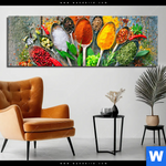 Aluminiumbild Gebürstet Loeffel Mit Kraeutern Und Gewuerzen Panorama Produktvorschau mit dem Bild Löffel mit Kräutern und Gewürzen im Format Panorama.