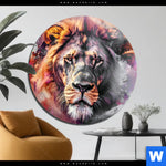Aluminiumbild Gebürstet Loewe Im Farbensturm Rund Produktvorschau mit dem Bild Löwe im Farbensturm im Format Rund.