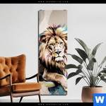 Aluminiumbild Gebürstet Loewe Koenig Der Tiere Schmal Produktvorschau mit dem Bild Löwe - König der Tiere im Format Schmal.
