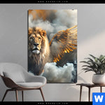 Aluminiumbild Gebürstet Loewe Mit Goldenen Fluegeln Hochformat Produktvorschau mit dem Bild Löwe mit goldenen Flügeln im Format Hochformat.