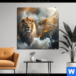 Aluminiumbild Gebürstet Loewe Mit Goldenen Fluegeln Quadrat Produktvorschau mit dem Bild Löwe mit goldenen Flügeln im Format Quadrat.