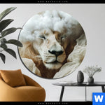 Aluminiumbild Gebürstet Loewe Sanft Umhuellt Rund Produktvorschau mit dem Bild Löwe sanft umhüllt im Format Rund.