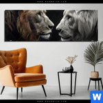 Aluminiumbild Gebürstet Loewen Zweisamkeit Panorama Produktvorschau mit dem Bild Löwen - Zweisamkeit im Format Panorama.