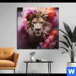 Aluminiumbild Gebürstet Loewengesicht In Buntem Rauch Quadrat Produktvorschau mit dem Bild Löwengesicht in buntem Rauch im Format Quadrat.