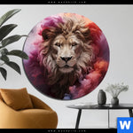 Aluminiumbild Gebürstet Loewengesicht In Buntem Rauch Rund Produktvorschau mit dem Bild Löwengesicht in buntem Rauch im Format Rund.