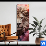 Aluminiumbild Gebürstet Loewengesicht In Buntem Rauch Schmal Produktvorschau mit dem Bild Löwengesicht in buntem Rauch im Format Schmal.