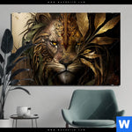 Aluminiumbild Gebürstet Loewenkopf Mit Krone Querformat Produktvorschau mit dem Bild Löwenkopf mit Krone im Format Querformat.