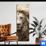 Aluminiumbild Gebürstet Loewenkopf Mit Weisser Maehne Schmal Produktvorschau mit dem Bild Löwenkopf mit weißer Mähne im Format Schmal.