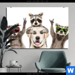 Aluminiumbild Gebürstet Lustige Waschbaeren Mit Hund Querformat Produktvorschau mit dem Bild Lustige Waschbären mit Hund im Format Querformat.