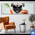 Aluminiumbild Gebürstet Lustiger Hund Mit Burger Panorama Produktvorschau mit dem Bild Lustiger Hund mit Burger im Format Panorama.