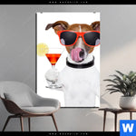 Aluminiumbild Gebürstet Lustiger Hund Mit Drink Hochformat Produktvorschau mit dem Bild Lustiger Hund mit Drink im Format Hochformat.