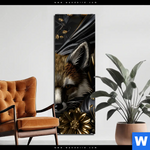Aluminiumbild Gebürstet Luxurioeser Fuchs Mit Blumen Schmal Produktvorschau mit dem Bild Luxuriöser Fuchs mit Blumen im Format Schmal.