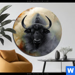 Aluminiumbild Gebürstet Maechtiger Bueffel Rund Produktvorschau mit dem Bild Mächtiger Büffel im Format Rund.