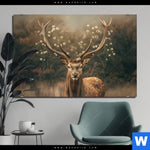 Aluminiumbild Gebürstet Magischer Hirsch Im Waldrand Querformat Produktvorschau mit dem Bild Magischer Hirsch im Waldrand im Format Querformat.