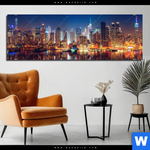 Aluminiumbild Gebürstet Manhattan Bei Nacht Panorama Produktvorschau mit dem Bild Manhattan bei Nacht im Format Panorama.