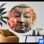 Aluminiumbild Gebürstet Meditativer Buddha In Blumen Rund Produktvorschau mit dem Bild Meditativer Buddha in Blumen im Format Rund.