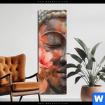 Aluminiumbild Gebürstet Meditativer Buddha In Blumen Schmal Produktvorschau mit dem Bild Meditativer Buddha in Blumen im Format Schmal.