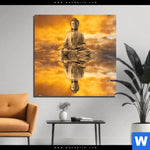 Aluminiumbild Gebürstet Meditierender Buddha Am See Quadrat Produktvorschau mit dem Bild Meditierender Buddha am See im Format Quadrat.