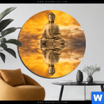 Aluminiumbild Gebürstet Meditierender Buddha Am See Rund Produktvorschau mit dem Bild Meditierender Buddha am See im Format Rund.
