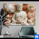 Aluminiumbild Gebürstet Meditierender Buddha Mit Blueten Querformat Produktvorschau mit dem Bild Meditierender Buddha mit Blüten im Format Querformat.