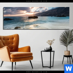 Aluminiumbild Gebürstet Meeresrauschen Bei Sonnenuntergang Panorama Produktvorschau mit dem Bild Meeresrauschen bei Sonnenuntergang im Format Panorama.