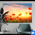 Aluminiumbild Gebürstet Mohnblumenfeld Bei Sonnenuntergang Querformat Produktvorschau mit dem Bild Mohnblumenfeld bei Sonnenuntergang im Format Querformat.