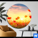 Aluminiumbild Gebürstet Mohnblumenfeld Bei Sonnenuntergang Rund Produktvorschau mit dem Bild Mohnblumenfeld bei Sonnenuntergang im Format Rund.