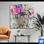 Aluminiumbild Gebürstet Mops Blumen Quadrat Produktvorschau mit dem Bild Mops & Blumen im Format Quadrat.