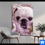 Aluminiumbild Gebürstet Mops Im Bluetenmeer Hochformat Produktvorschau mit dem Bild Mops im Blütenmeer im Format Hochformat.