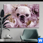 Aluminiumbild Gebürstet Mops Im Bluetenmeer Querformat Produktvorschau mit dem Bild Mops im Blütenmeer im Format Querformat.