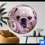 Aluminiumbild Gebürstet Mops Im Bluetenmeer Rund Produktvorschau mit dem Bild Mops im Blütenmeer im Format Rund.