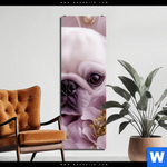 Aluminiumbild Gebürstet Mops Im Bluetenmeer Schmal Produktvorschau mit dem Bild Mops im Blütenmeer im Format Schmal.