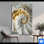 Aluminiumbild Gebürstet Muschelspirale Mit Gold Hochformat Produktvorschau mit dem Bild Muschelspirale mit Gold im Format Hochformat.