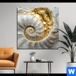 Aluminiumbild Gebürstet Muschelspirale Mit Gold Quadrat Produktvorschau mit dem Bild Muschelspirale mit Gold im Format Quadrat.