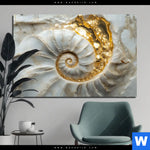Aluminiumbild Gebürstet Muschelspirale Mit Gold Querformat Produktvorschau mit dem Bild Muschelspirale mit Gold im Format Querformat.