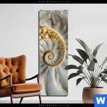 Aluminiumbild Gebürstet Muschelspirale Mit Gold Schmal Produktvorschau mit dem Bild Muschelspirale mit Gold im Format Schmal.