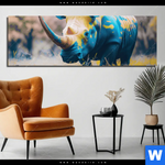 Aluminiumbild Gebürstet Nashorn Farben Der Wildness Panorama Produktvorschau mit dem Bild Nashorn - Farben der Wildness im Format Panorama.